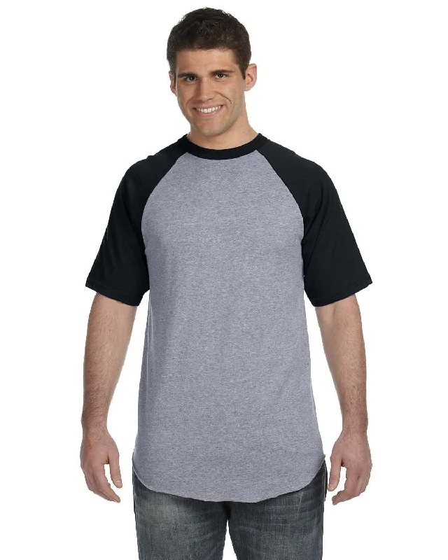 Augusta 50/50 Short Sleeve Raglan T-Shirt | Ath Hthr/ Black Iron Safe Non-Iron Wrinkle Free Augusta 50/50 Short Sleeve Raglan T-Shirt | Ath Hthr/ Black Iron Safe Non-Iron Wrinkle Free