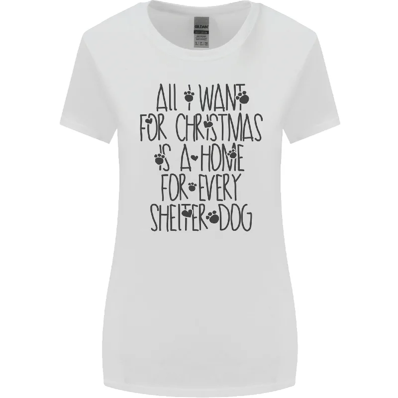 Christmas a Home for Every Shelter Dog Womens Wider Cut T-Shirt Collared T-Shirt Boat Neck A-Line Christmas a Home for Every Shelter Dog Womens Wider Cut T-Shirt Collared T-Shirt Boat Neck A-Line