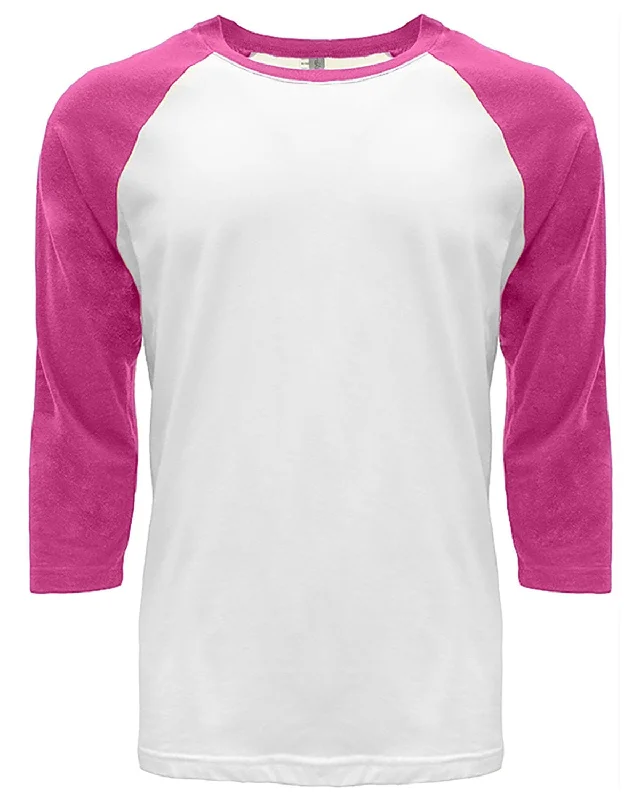 Next Level Unisex CVC 3/4 Sleeve Raglan Baseball T-Shirt | Hot Pink/ White Denim Fabric Leather Fabric Suede Fabric Next Level Unisex CVC 3/4 Sleeve Raglan Baseball T-Shirt | Hot Pink/ White Denim Fabric Leather Fabric Suede Fabric