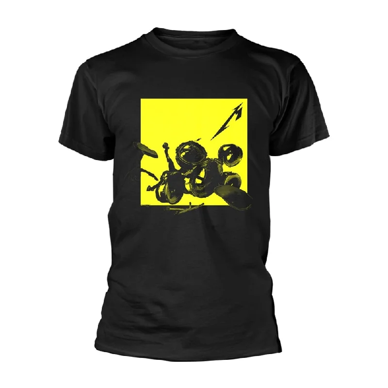 Metallica | Official Band T-Shirt | Broken Burnt Drums (Back Print) Spandex Blend Rayon Blend Denim Blend Metallica | Official Band T-Shirt | Broken Burnt Drums (Back Print) Spandex Blend Rayon Blend Denim Blend