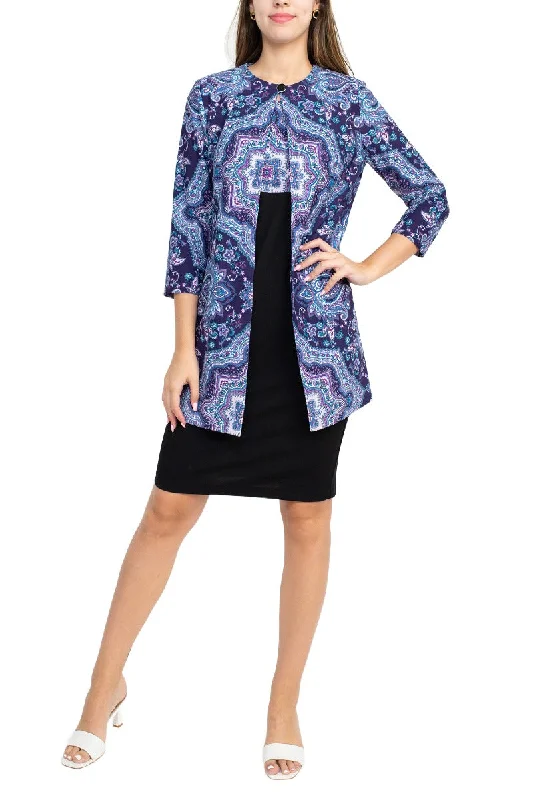 Danny & Nicole Scoop Neck Sleeveless Zipper Back Multi Print Crepe Dress with Matching Jacket Stand-Up Collar Roll-Neck Collar Turtle Neck Danny & Nicole Scoop Neck Sleeveless Zipper Back Multi Print Crepe Dress with Matching Jacket Stand-Up Collar Roll-Neck Collar Turtle Neck