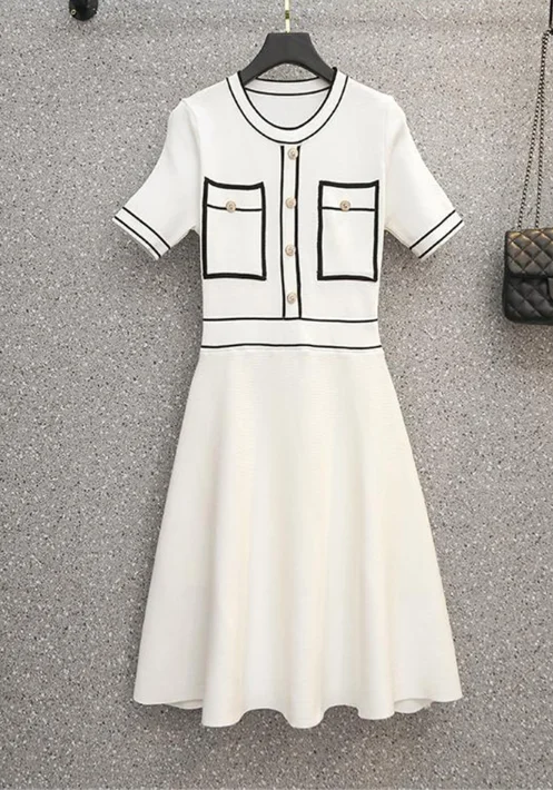 Vintage O Neck Solid Knitted Summer Dresses