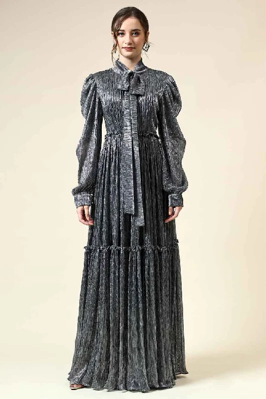 Sara Silver Lurex Tie-up Gown Dress