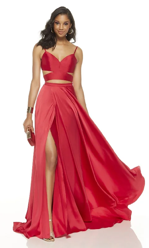 Alyce Paris - Plunging V-Neck Cutout Slit A-Line Dress 60776SC