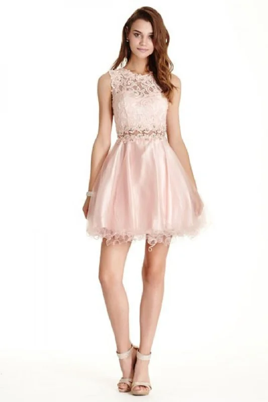 Aspeed Design -S1769 Illusion A-Line Short Cocktail Dress