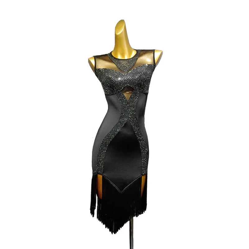 Asymmetric Short Latin Dress with Rhinestones