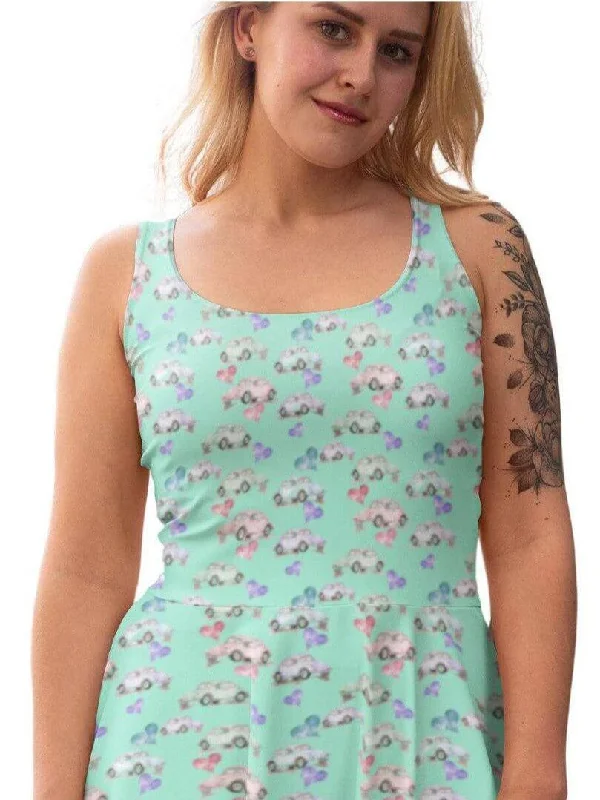 Beetle Hearts Knee Length Skater Dress With Pockets