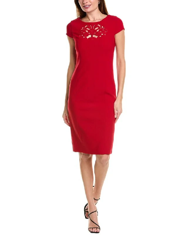 Elie Tahari Cutout Embroidered Sheath Dress