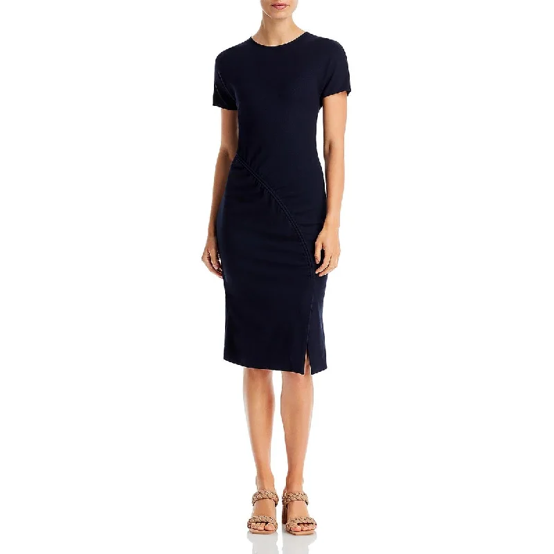 Womens Ribbed Knit Side Slit Sheath Dress