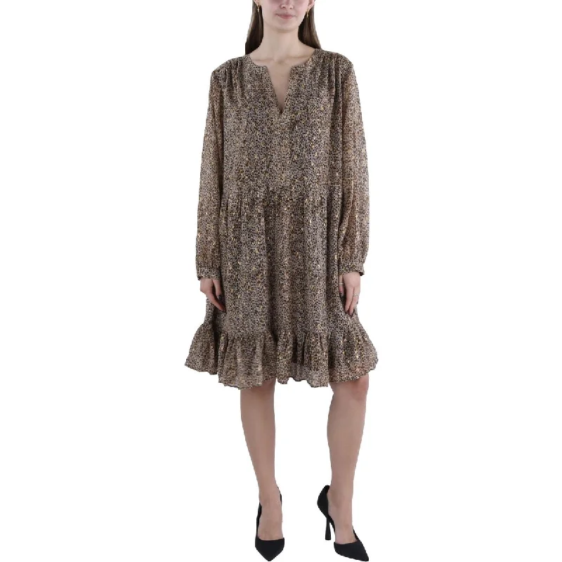 Plus Womens Animal Print Knee-Length Babydoll Dress