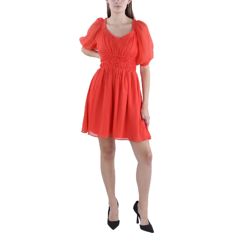 Womens Smocked V-Neck Fit & Flare Dress