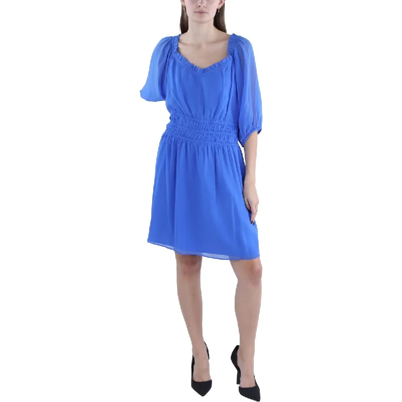 Plus Womens Chiffon Ruffle Fit & Flare Dress