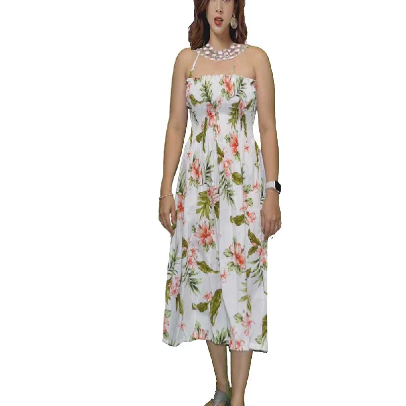Coral Hibiscus Tube Top Hawaiian Dress