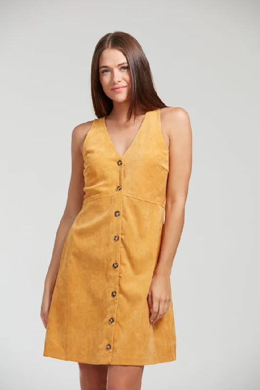 Corduroy V-Neckline Button Front Dress