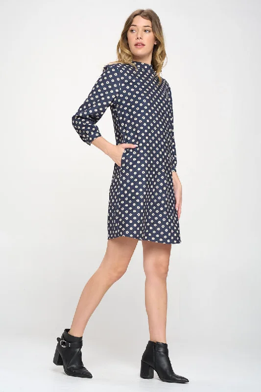 Daisy Print Blue Corduroy Dress