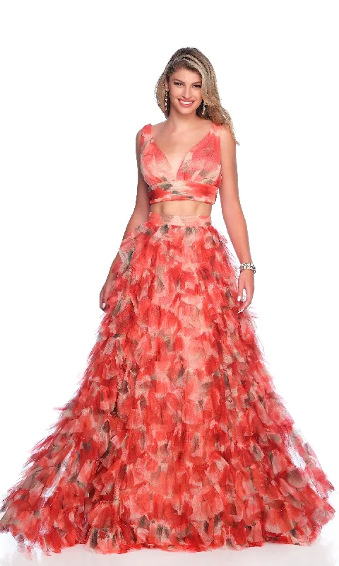 Two-Piece Long Print Prom Dress: Dave & Johnny 12137