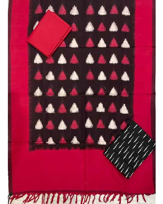 DOUBLE IKAT COTTON CHOCKELET WITH RED COLOR DRESS MATERIAL -C79