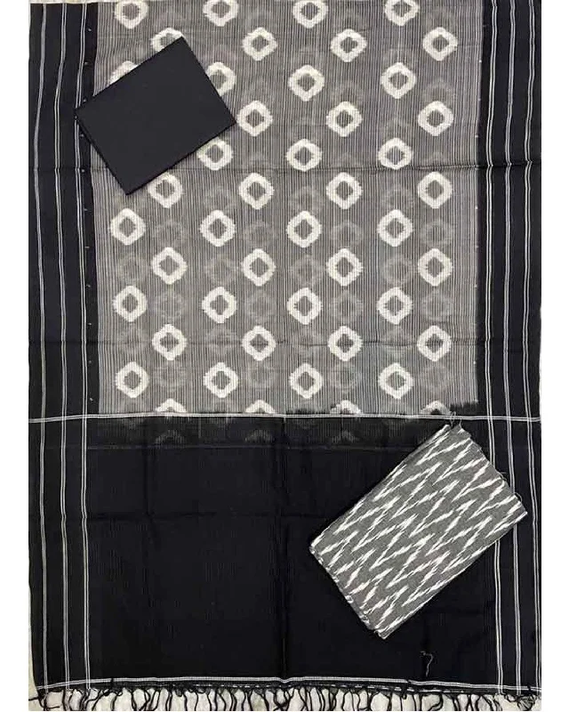 DOUBLE IKAT COTTON GRAY WITH BLACK COLOR DRESS MATERIAL -C58