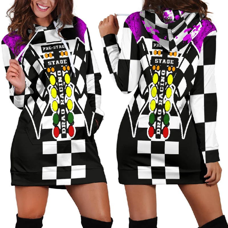 Drag Racing Hoodie Dress Pink