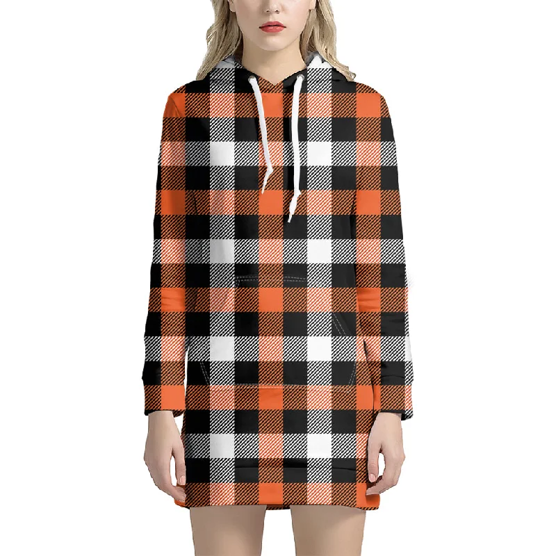 Halloween Buffalo Plaid Pattern Print Pullover Hoodie Dress