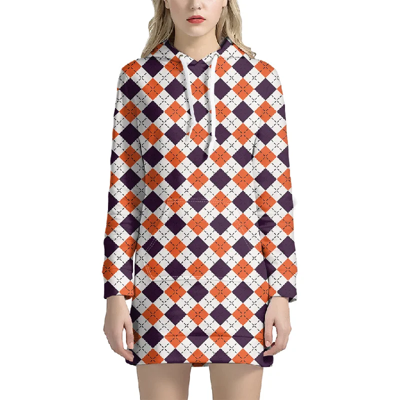 Halloween Checked Pattern Print Pullover Hoodie Dress