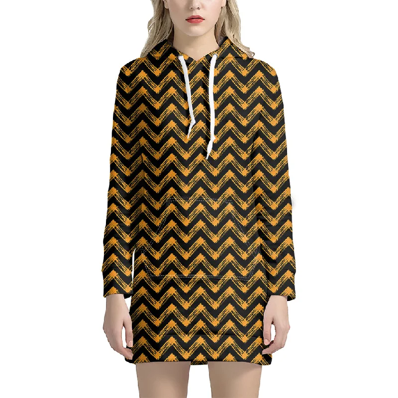 Halloween Chevron Pattern Print Pullover Hoodie Dress