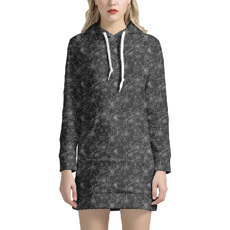 Halloween Cobweb Pattern Print Pullover Hoodie Dress