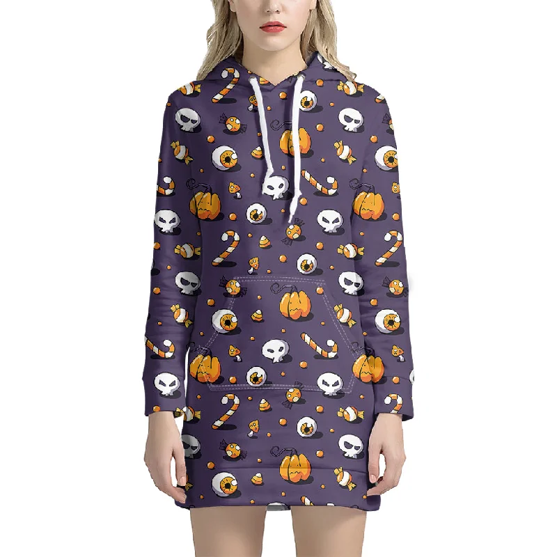 Halloween Eyeball Pattern Print Pullover Hoodie Dress