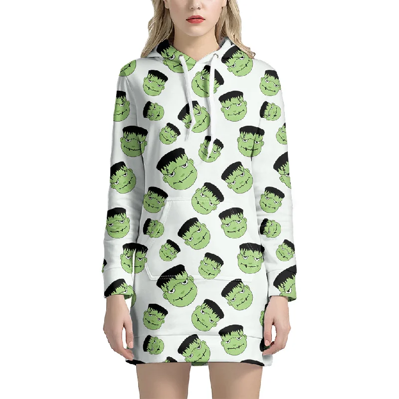 Halloween Frankenstein Pattern Print Pullover Hoodie Dress