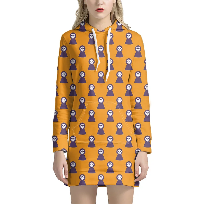 Halloween Grim Reaper Pattern Print Pullover Hoodie Dress