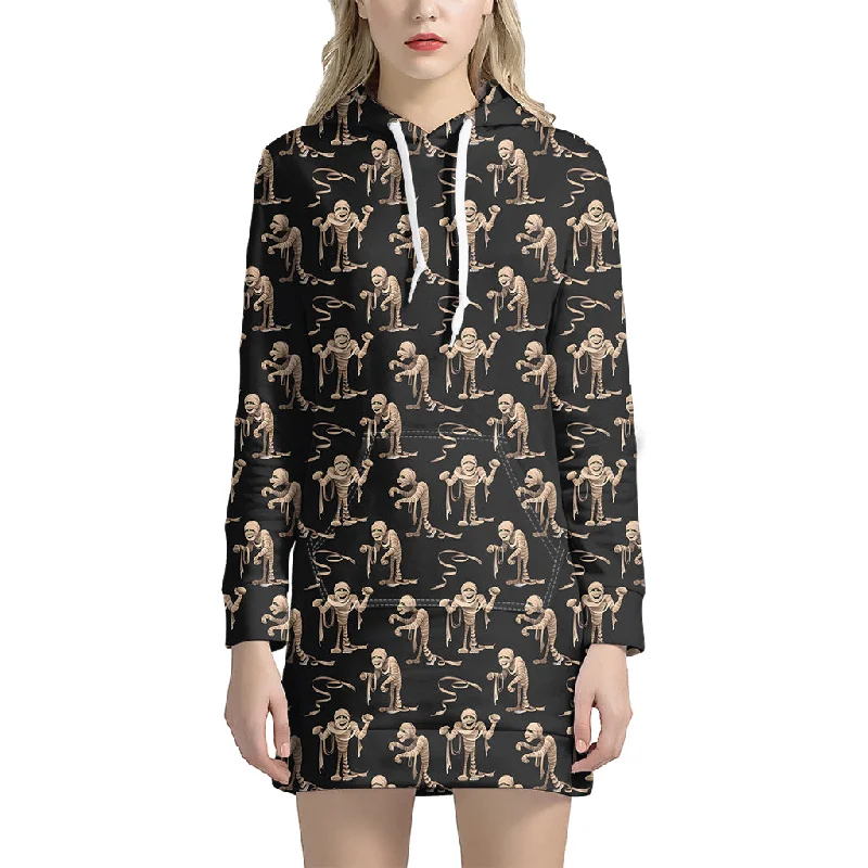 Halloween Mummy Pattern Print Pullover Hoodie Dress