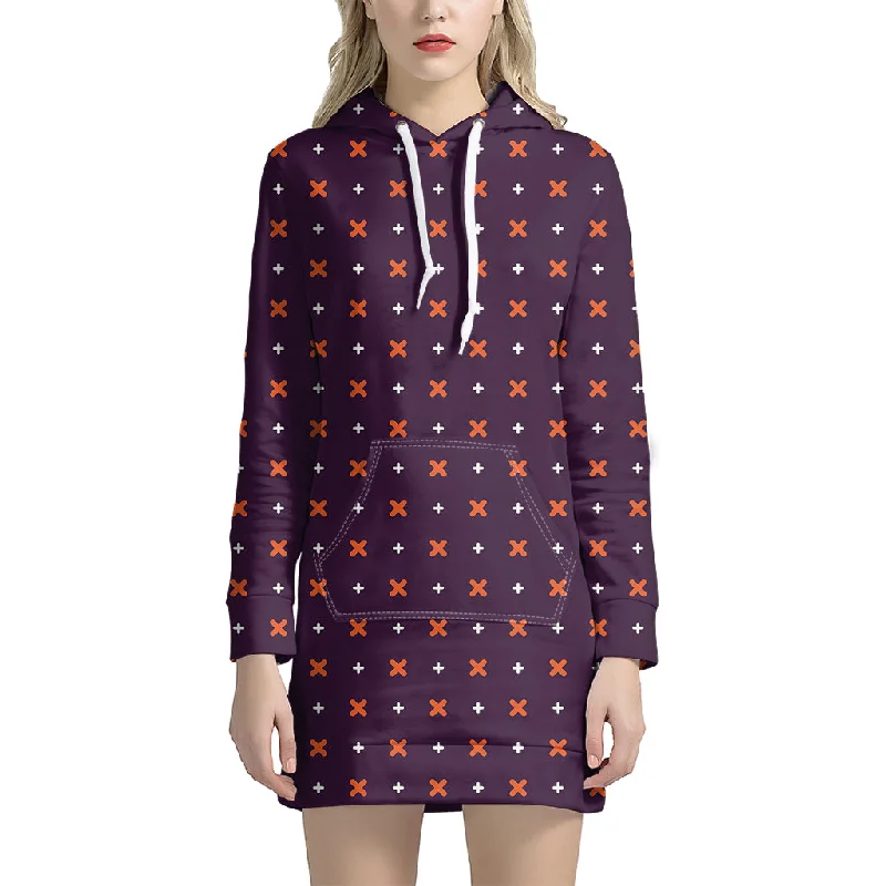 Halloween Plus And Cross Pattern Print Pullover Hoodie Dress