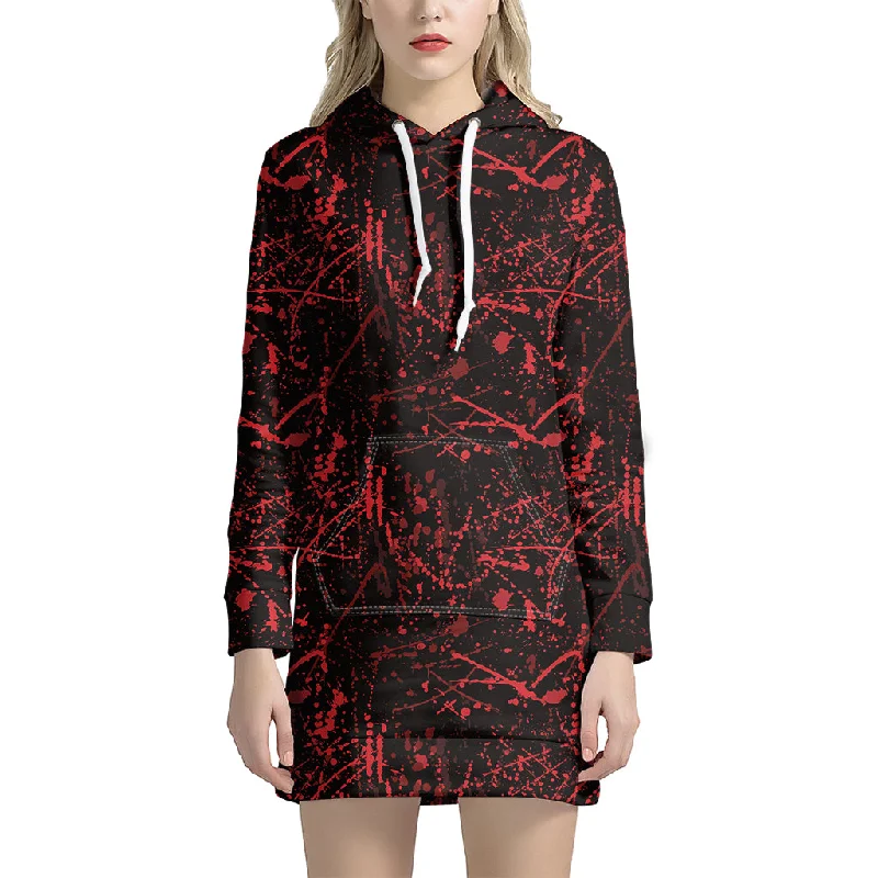 Halloween Red Blood Print Pullover Hoodie Dress