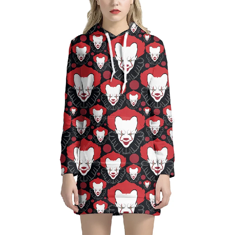 Halloween Scary Clown Pattern Print Pullover Hoodie Dress