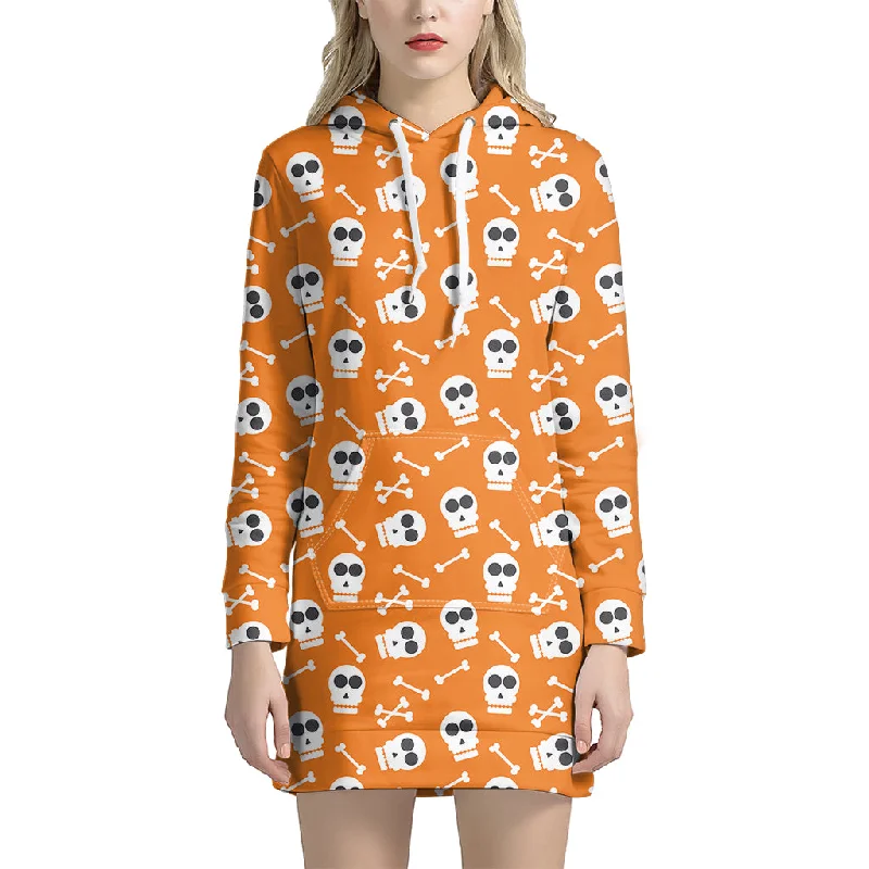 Halloween Skull Pattern Print Pullover Hoodie Dress