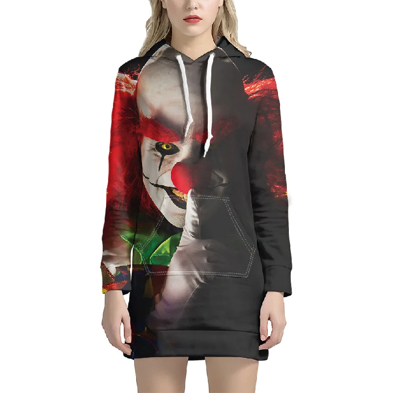 Halloween Smiling Clown Print Pullover Hoodie Dress