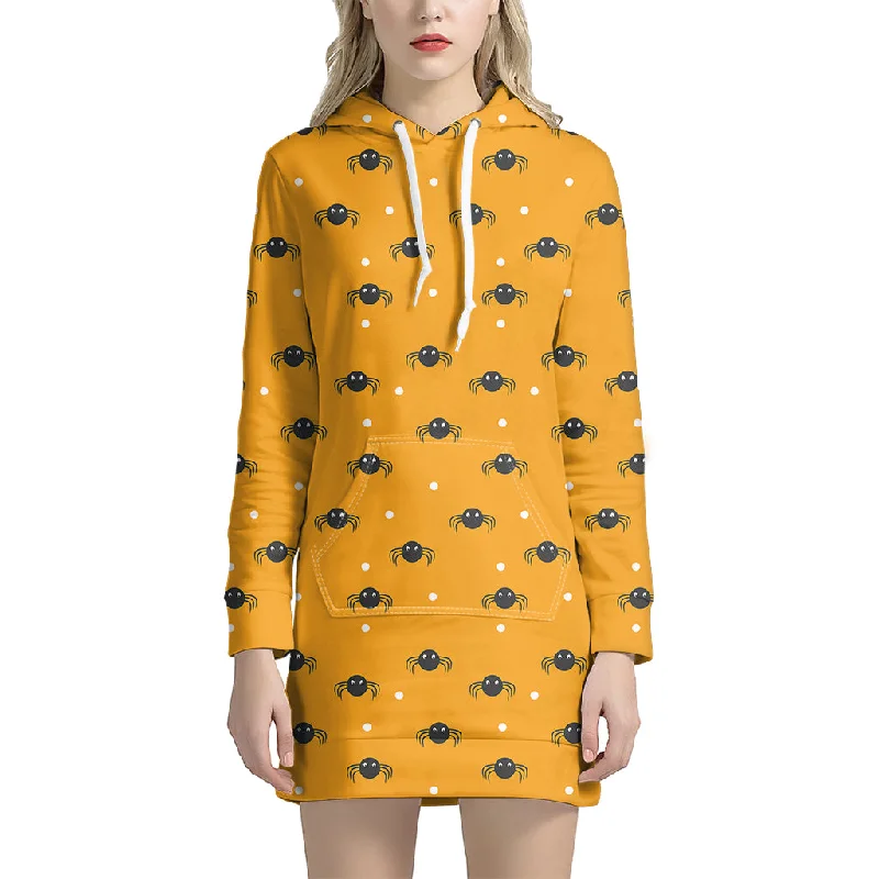Halloween Spider Pattern Print Pullover Hoodie Dress