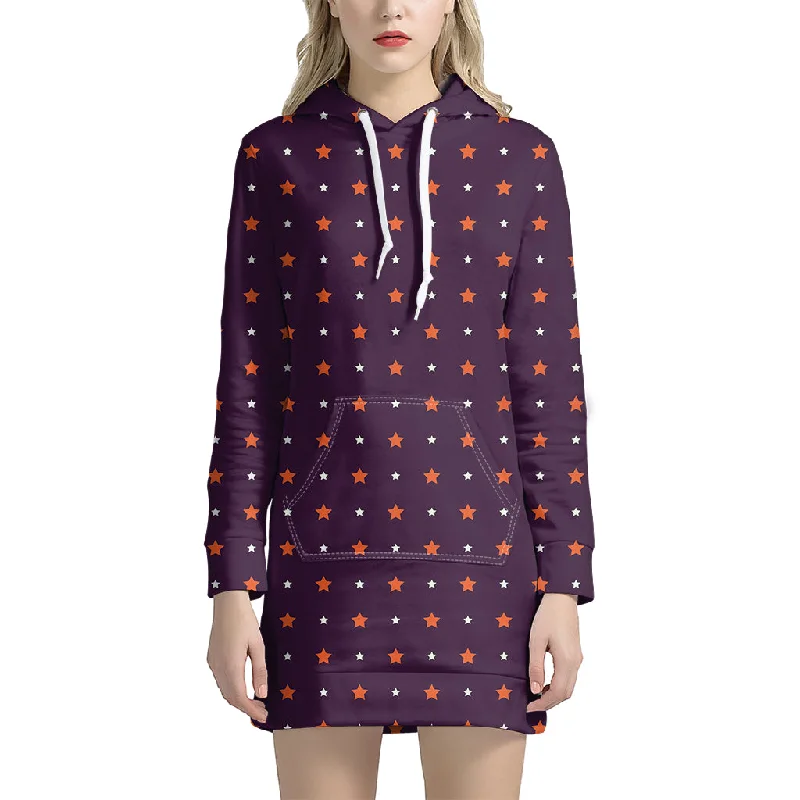 Halloween Stars Pattern Print Pullover Hoodie Dress