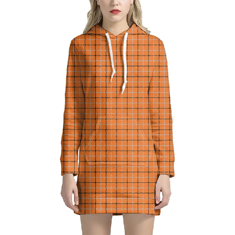 Halloween Tattersall Pattern Print Pullover Hoodie Dress