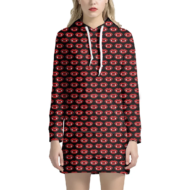 Halloween Vampire Lips Pattern Print Pullover Hoodie Dress