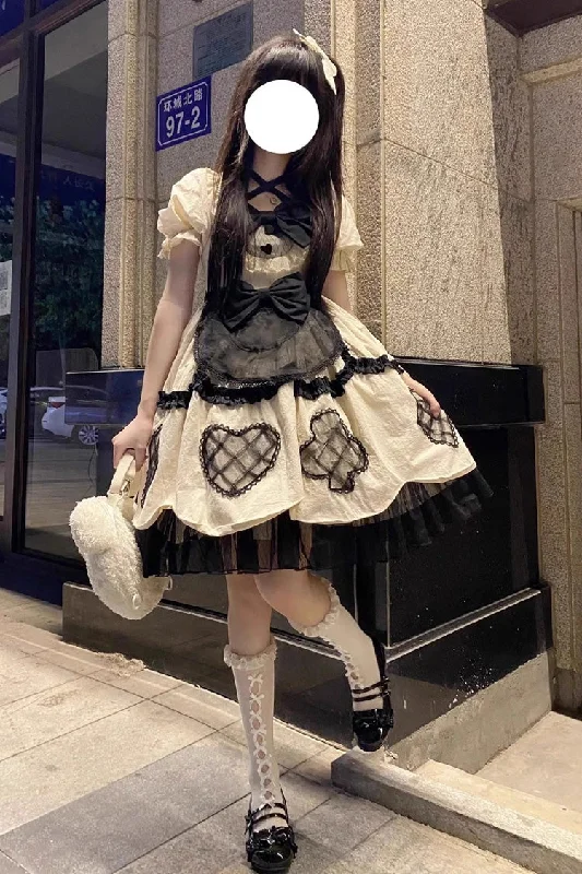 Ivory Short Puff Sleeves Ruffle Bowknot Princess Sweet Lolita Dress