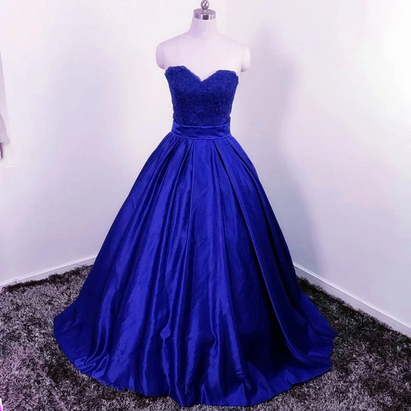 Lace Sweetheart Satin Ball Gown Prom Dresses