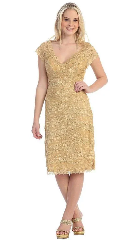May Queen - MQ974 Cap Sleeve Tiered Lace Sheath Dress