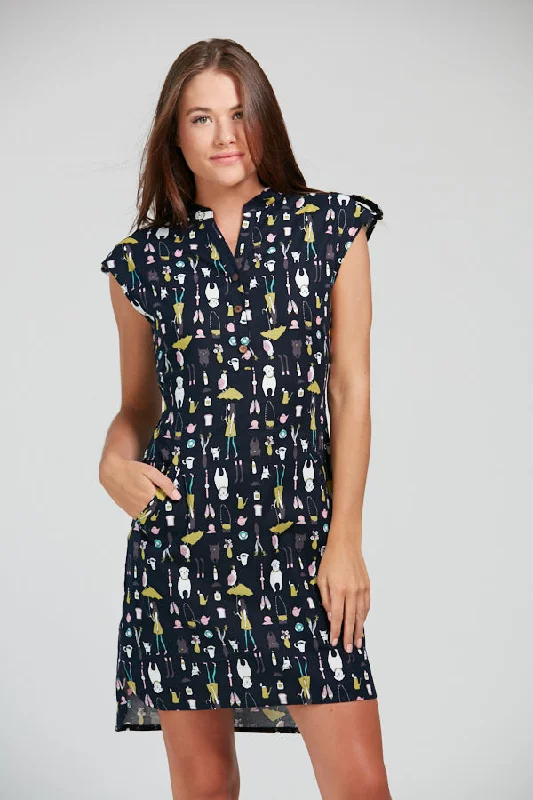 Modern Print Pretty Chic Navy Blue Dress