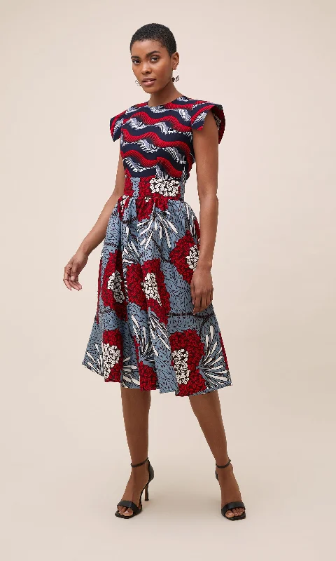 Origami Sleeve Dress in Red and Grey