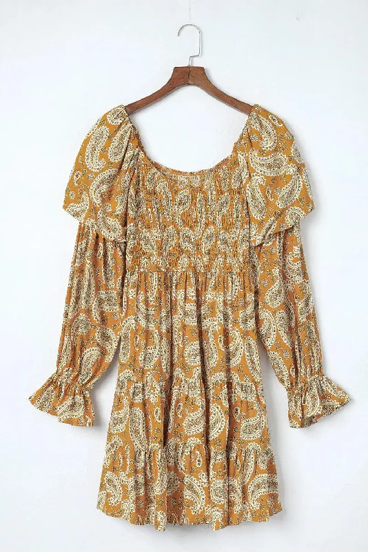 Paisley Flounce Sleeve Dress