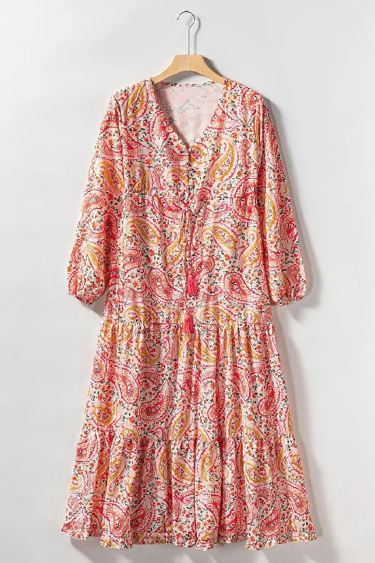 Paisley V-Neck Tied Dress