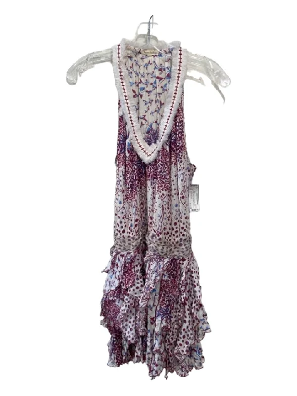 Poupette St. Barth Size S White Red & Blue Cotton Raw Hem Paisley V Neck Dress
