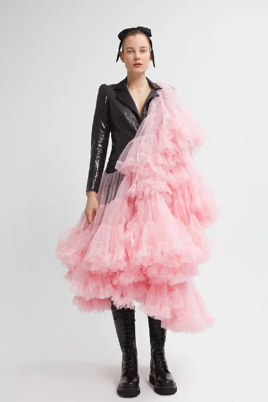 Ruched tulle dress with sequin blazer