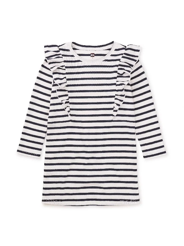 Ruffle Sleeve A-Line Dress - Chalk Stripe